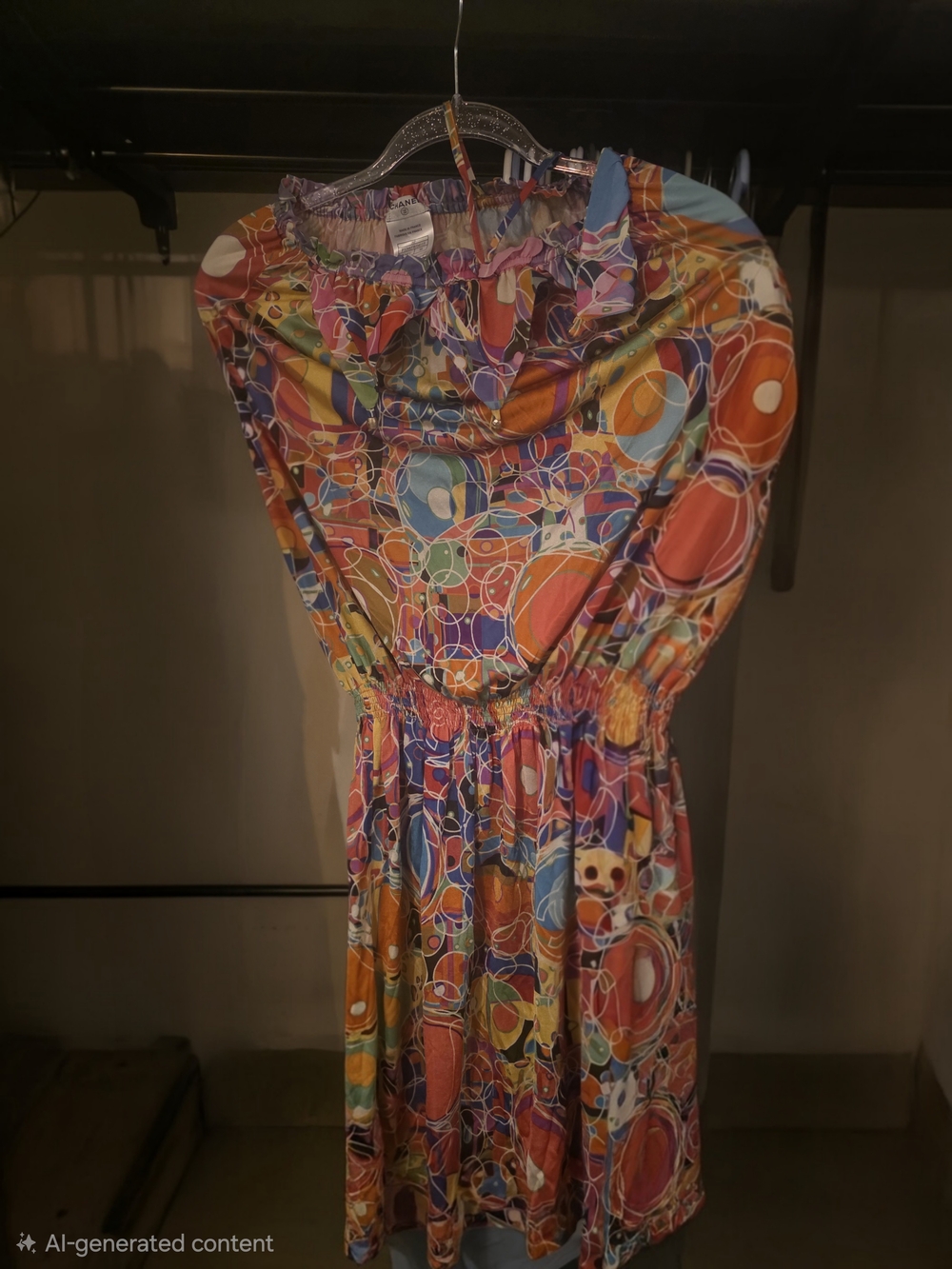 CHANEL Multicolor Strapless Abstract Print Dress - Orange, Blue, Purple